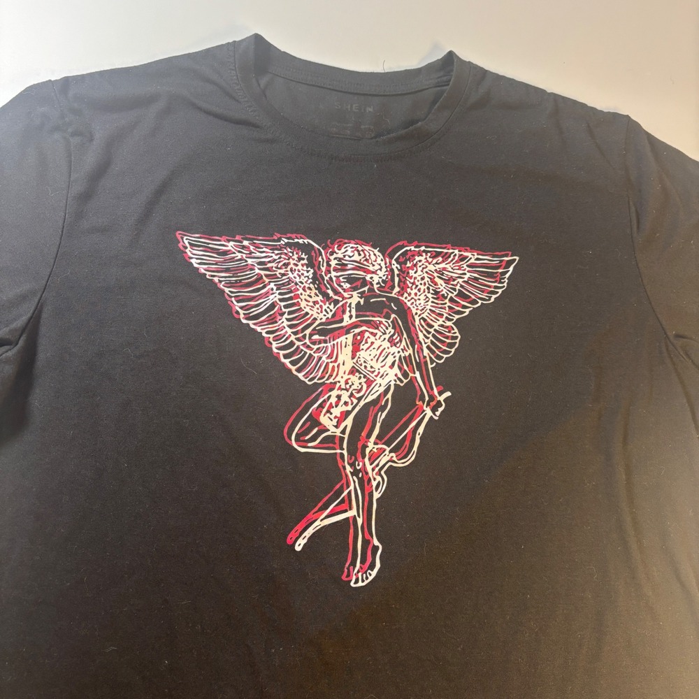 Cherub Angel Graphic Tee 3D Outline Y2K Aesthetic Streetwear Shirt Large Shein‎